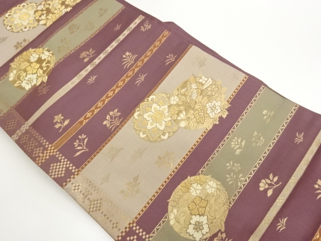 JAPANESE NAGOYA OBI / WOVEN FLORAL PLANTS